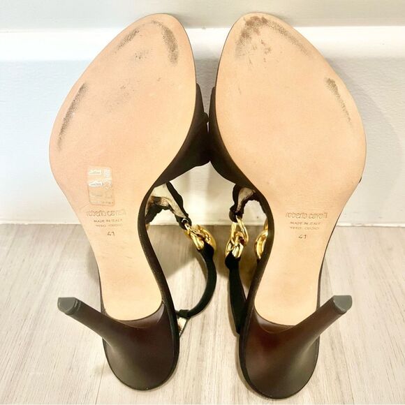 Roberto Cavalli Black and Gold Heels with Animal Print sz 11/41 - Picture 10 of 11